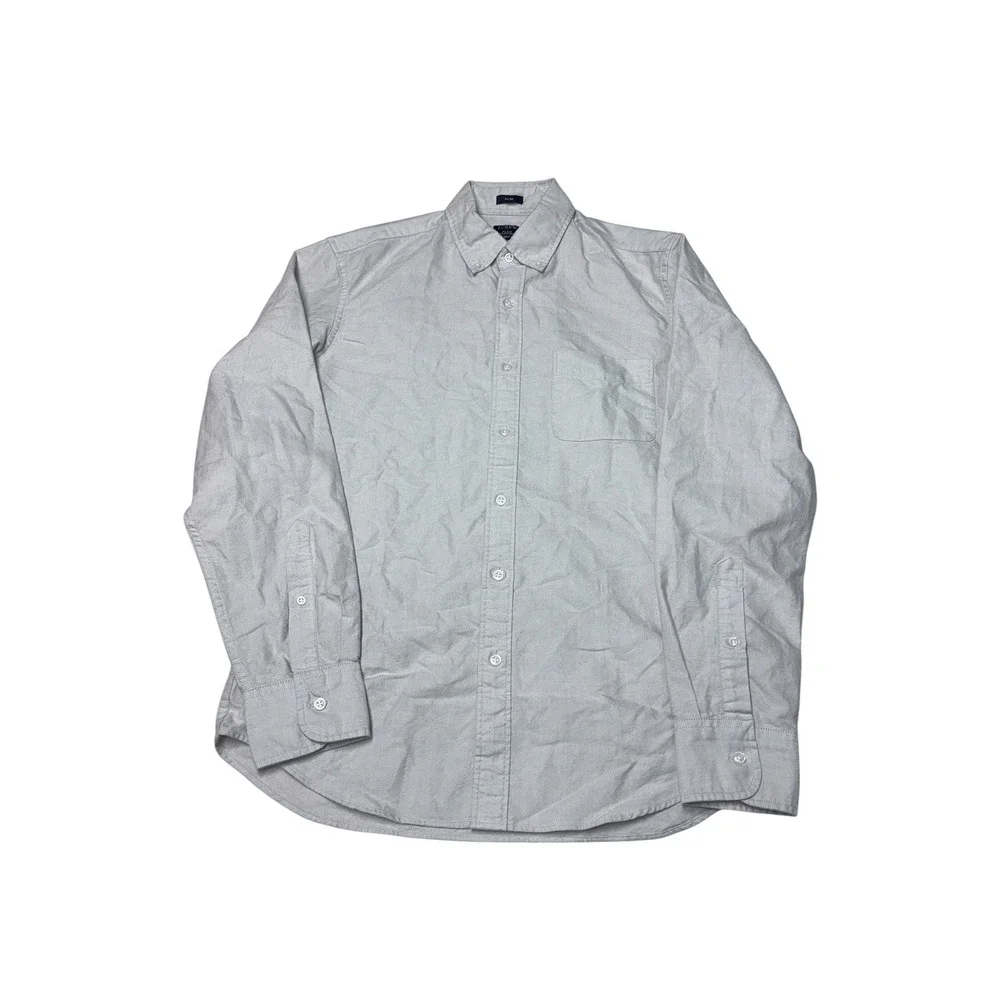 NWT J.Crew Flex Oxford Slim Fit Shirt Mens M Grey Long Sleeve Button Down H4726